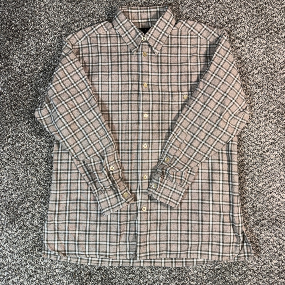 Ermenegildo Zegna Large Mens Brown Plaid Cotton Button Down Shirt Made in Italy